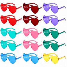 Randlose Herz-Sonnenbrille mit farbigen Gläsern bedruck...